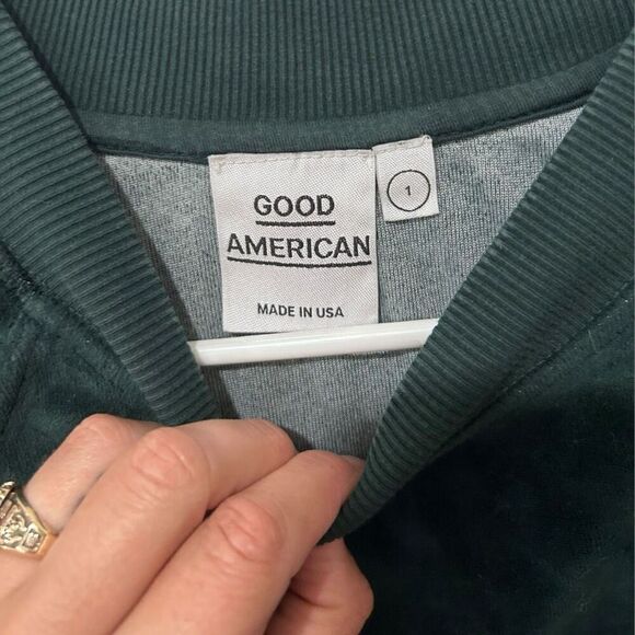 Good American Velvet Crew Neck Long Sleeve Pullover Sweater Emerald Green Size 1 - Picture 6 of 8